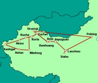 Bahnreise entlang Seidenstra�e am Rand der Taklamakan-W�ste